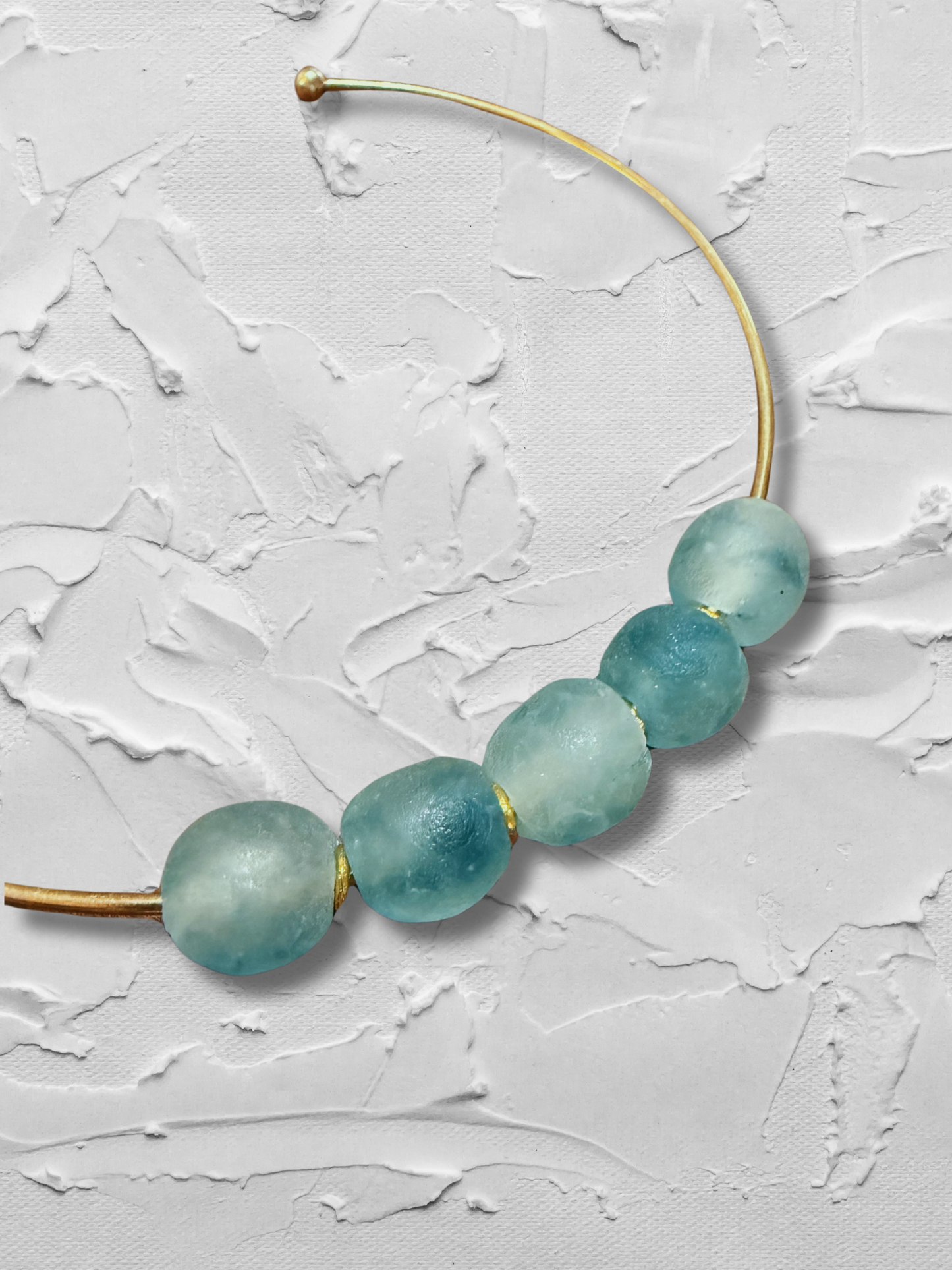 Aqua Sea Glass Brass Beaded Collar Necklace