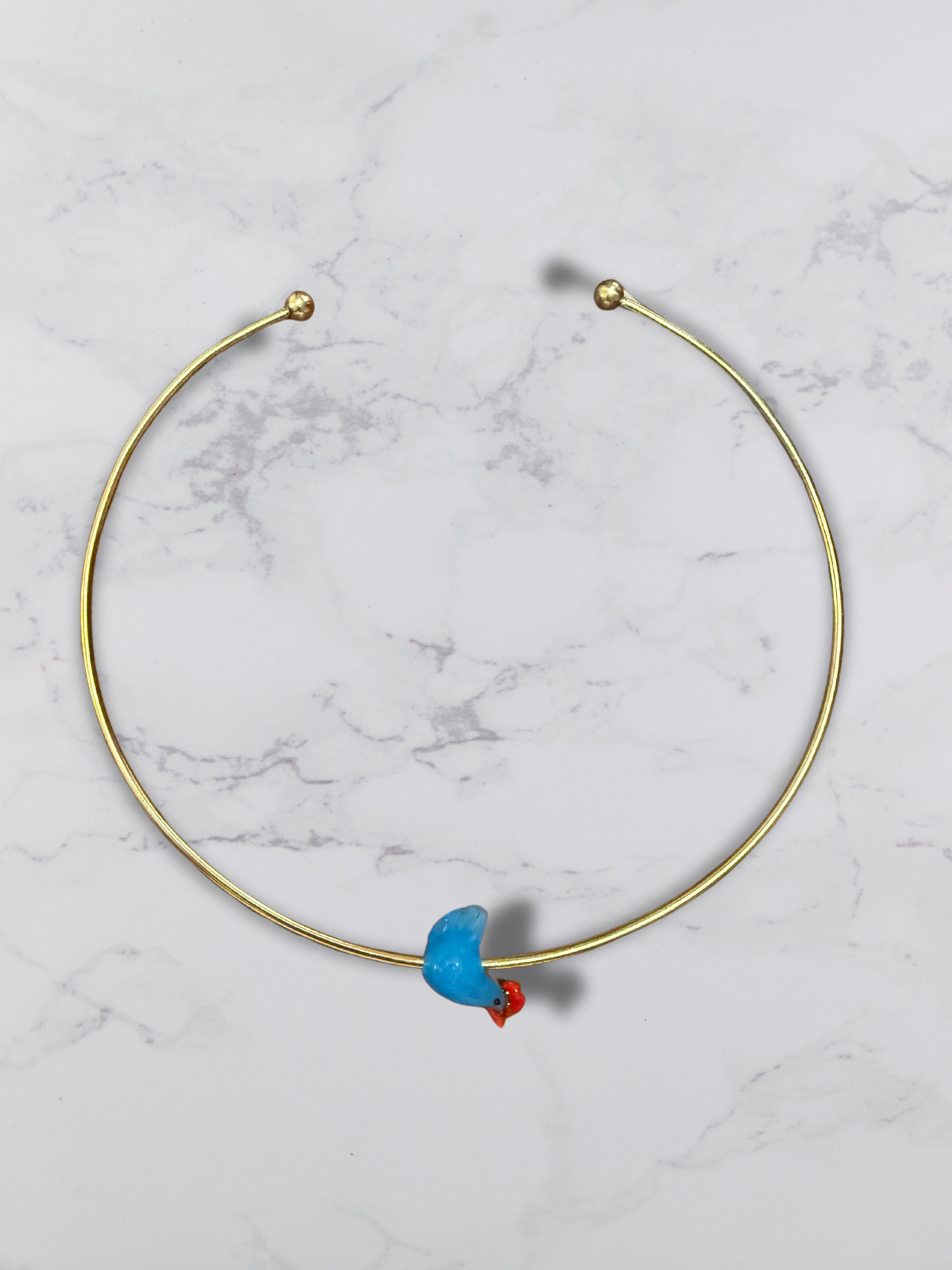 Glass Blue Rooster Brass Collar Necklace