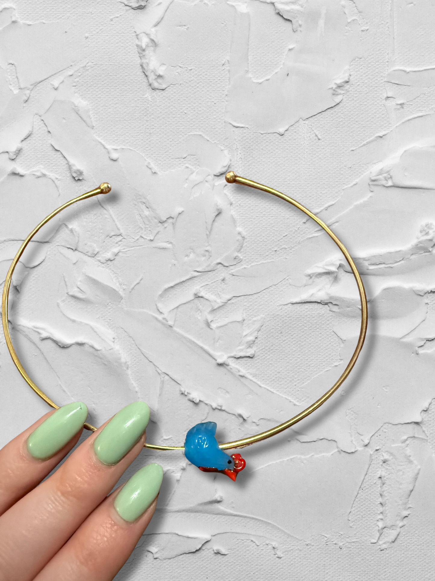 Glass Blue Rooster Brass Collar Necklace