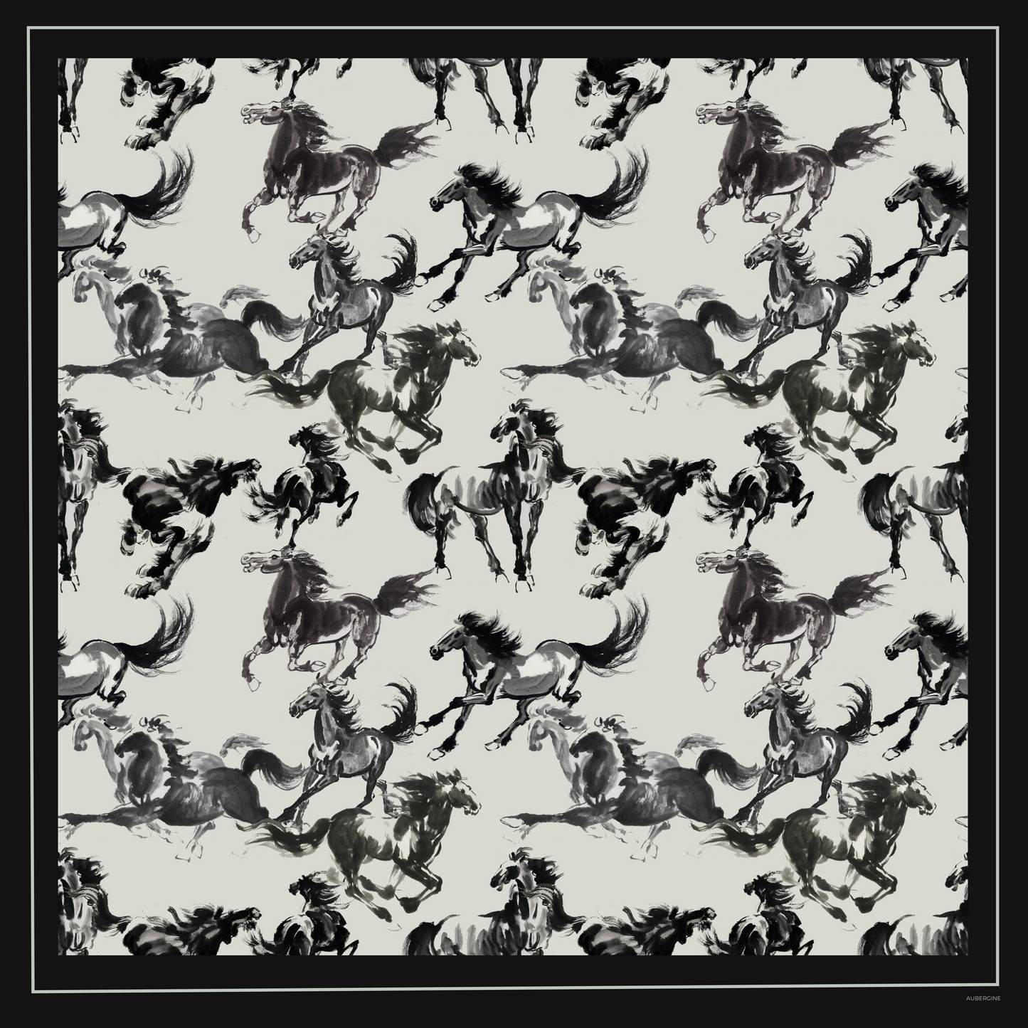 Shantung Watercolor Horses Silk Twill Scarf