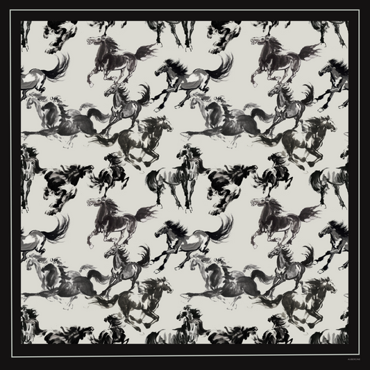 Shantung Watercolor Horses Silk Twill Scarf