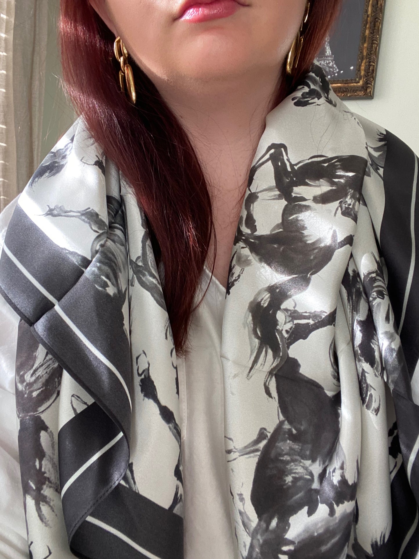 Shantung Watercolor Horses Silk Twill Scarf